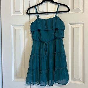 Altar'd State Teal Ruffled Neck Maxi Dress